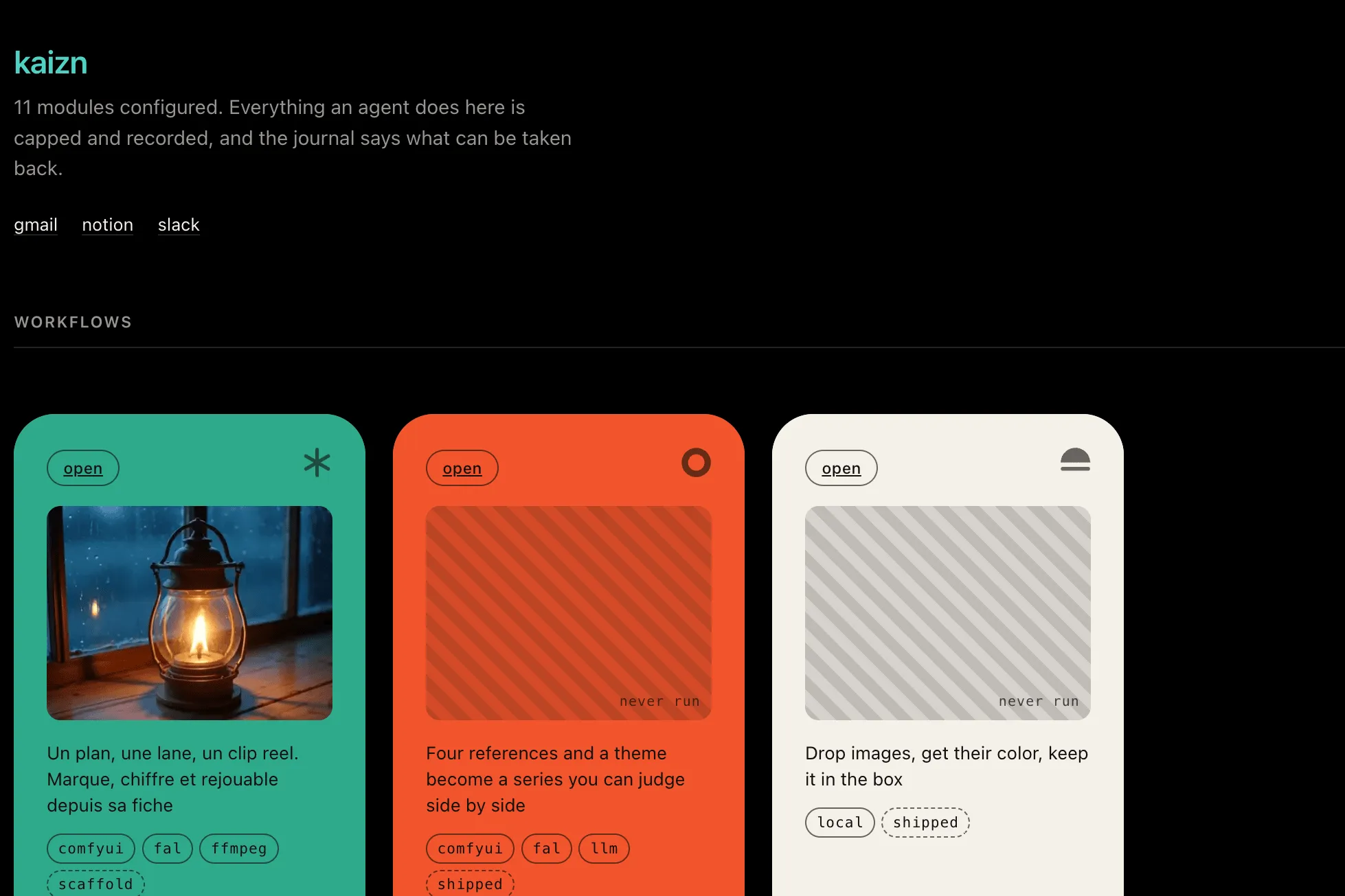 Creative OS, la rangée des workflows